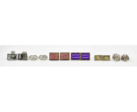 Six pairs of 1970s cufflinks including silver examples.