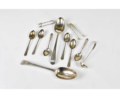 WILLIAM SUMNER, RICHARD CROSSLEY; a pair of George III hallmarked silver serving spoons with bright cut decoration, a sterlin