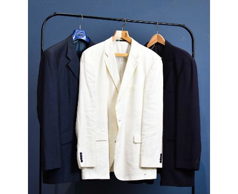 HUGO BOSS; a navy blue single breasted lined blazer, a Strellson cream lined blazer and a Kenzo 100% wool light grey suit, al