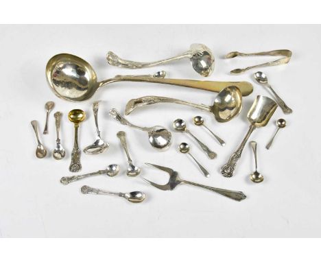 ROBERT STEWART; a Victorian hallmarked silver mustard spoon with gilt bowl, Glasgow 1851, together with a pair of hallmarked 