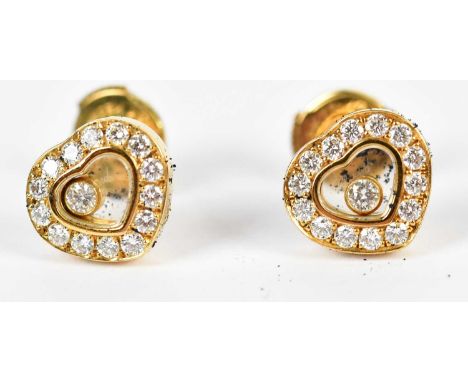 CHOPARD; a pair of 18ct yellow gold and diamond set 'Happy Diamonds' ear studs, each signed and numbered 9628616 83/1084-20, 