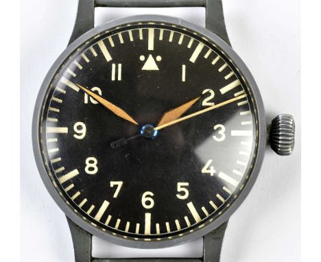 LACO; a German Luftwaffe model oversized steel manual wind observation wristwatch with black dial set with luminous Arabic nu