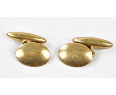 A pair of 9ct yellow gold cufflinks with torpedo backs, combined approx. 6g.