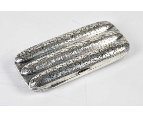 JOHN ROSE; an Edwardian hallmarked silver triple section cigar case with foliate engraved detail and panel set with engraved 