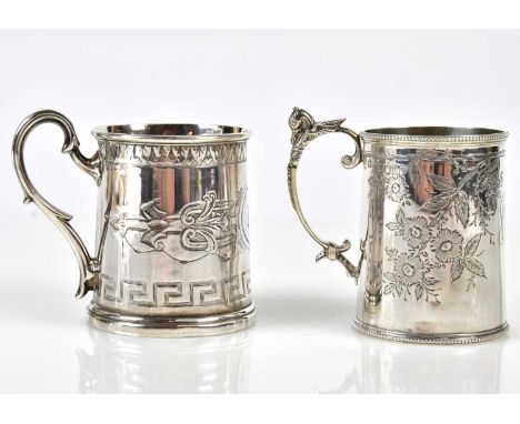 WILLIAM HUTTON &amp; SONS; a late Victorian hallmarked silver christening mug with chased decoration and beaded rim, London 1