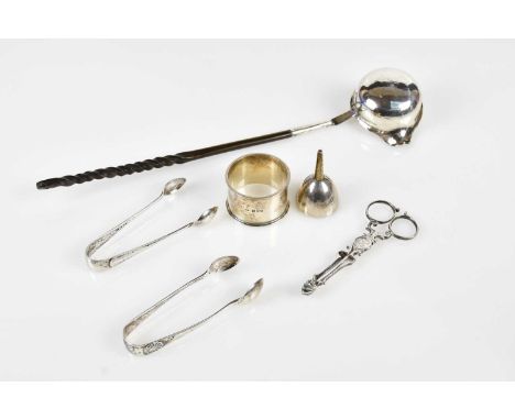 MARPLES &amp; CO; an Edward VII hallmarked silver funnel, Sheffield 1909, two pairs of hallmarked silver sugar tongs, a pair 