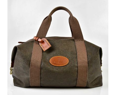 MULBERRY; an Heritage Scotch grain faux leather Clipper holdall with calfskin leather trim, zip top fastening, two canvas han