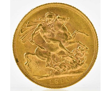 A George V full sovereign, 1915.Condition Report: Light surface wear and scratches.