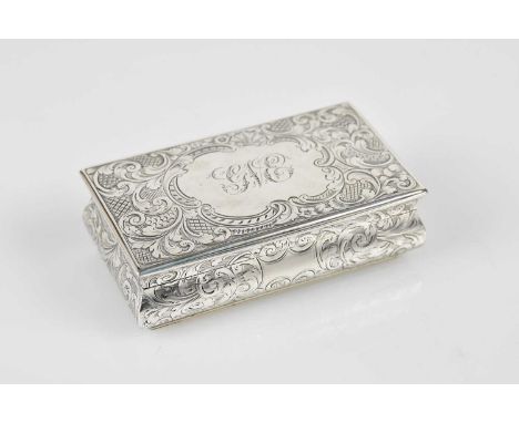 TAYLOR &amp; PERRY; an early Victorian hallmarked silver snuff box of bombe and rectangular form, with engraved initials to t