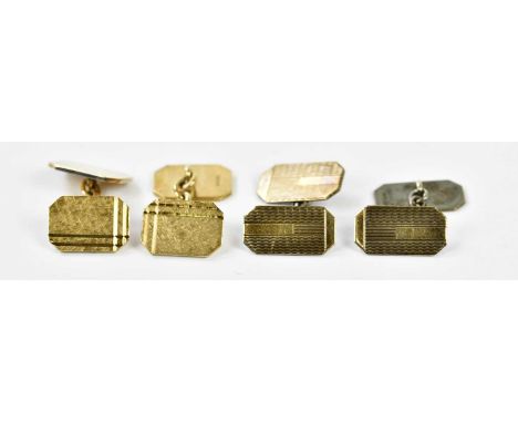 A pair of 9ct yellow gold cufflinks, approx 10.4g, and a pair of 9ct gold on silver cufflinks.