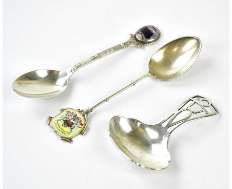 LANSON LTD; a George V hallmarked silver caddy spoon in the Arts &amp; Crafts style, 1917, a hallmarked silver teaspoon with 