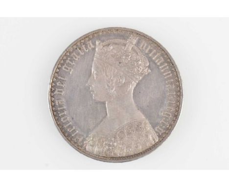 VICTORIA; a 'Gothic type' silver crown, UNDECIMO on edge, 1847.Condition Report: The coin does not appear to have been in a m