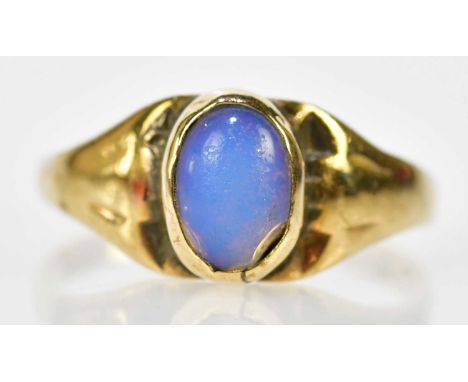 A 9ct yellow gold and water opal ring, size Y 1/2, approx. 4.9g.Condition Report: The setting is heavily worn, there is a sli