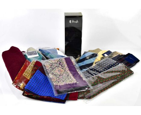 CHRISTIAN DIOR; a 100% lambswool grey scarf with embroidered logo, a Ralph Lauren burgundy red 100% lambswool scarf, an unuse