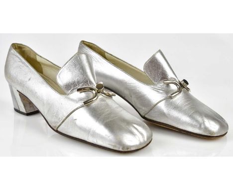 MARILYN MONROE INTEREST; a pair of Raphael Rome c.1950's metallic silver heeled loafers, reputed to be the personal property 