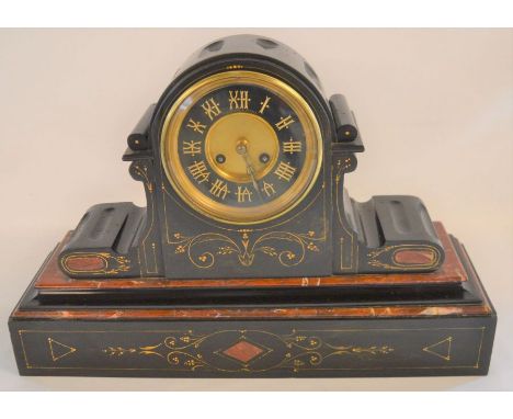 Large 19th century slate mantel clock with bell striking mechanism L50cm Ht 33cm