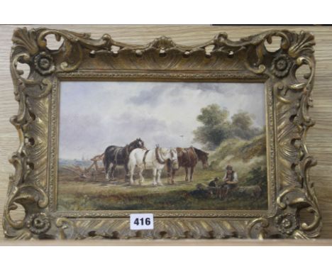 Henry Earp Snr. (1831-1914) oil on panel, Plough horses at rest, signed, 18 x 28.5cm Condition: Good untouched condition, lat