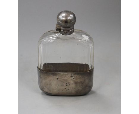 A Victorian silver mounted cut glass hip flask by James Dixon &amp; Sons, Sheffield, 1891, 15.4cm. Condition: A few minor nib