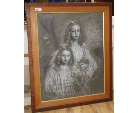 Circle of Fulop Elek Laszlo (1869-1937), charcoal and chalk on grey paper, Preparatory sketch for a double portrait of two si