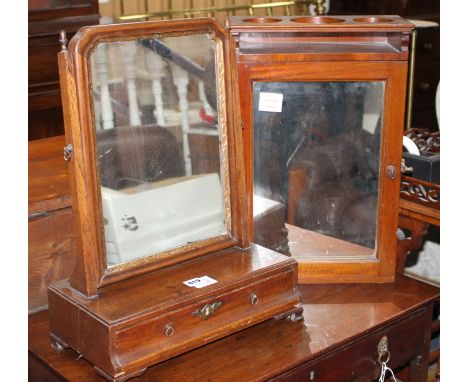 A George III mahogany toilet mirror with base drawer, W.39cm H.51cm and an Edwardian mirrored mahogany medicine cupboard, W.3