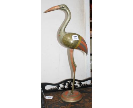 A Benares enamelled brass model of a wading bird, height 62cm Condition: Light wear from polishing otherwise good