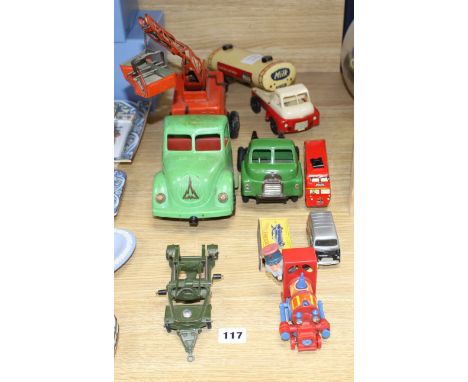 A group of assorted tinplate and diecast toys Condition:- Corgi Magic Roundabout locomotive, minor chipping and wear, funnel 