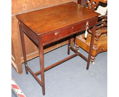 A George III mahogany side table, with frieze drawer, W.71cm D.43cm H.76cm Condition: Of even mid to dark mahogany tone, typi