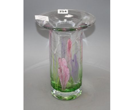 A Caithness glass vase, decorated with stylised crocuses, height 25cm, with original box Condition: Vase very good, box tatty
