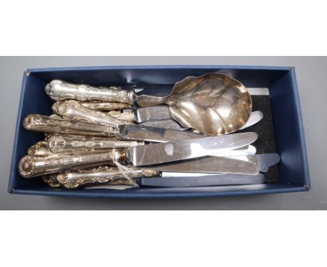 Twelve 20th century Birks sterling handled knives and a cheese knife and server and three other silver handled knives. Condit