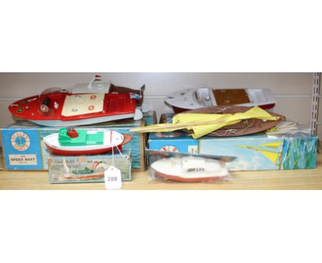 Six Scalex plastic model boats, comprising: Swift II racing yacht, complete with figure and instructions, 414 Derwent electri