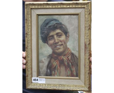 Italian School, oil on canvas, Portrait of a Neapolitan youth, 26 x 17cm Condition: Canvas undulating and dirty, some light c