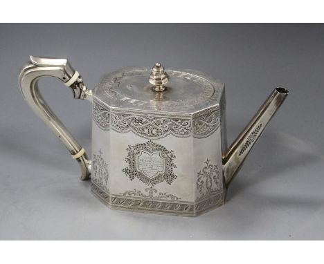 A late Victorian silver octagonal teapot by Mappin &amp; Webb, Sheffield, 1893, gross height, 13.3cm, 21.5 oz. Condition: Eng