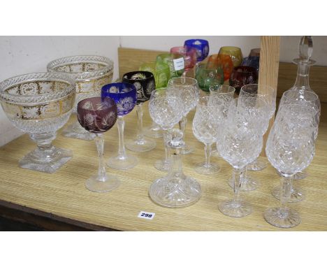 A set of six Royal Doulton cut glass goblets, 19cm, two pairs of goblets in a matching pattern, 18cm and 17cm, and a matching