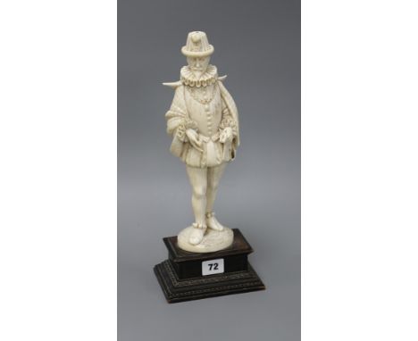 A 19th century Dieppe carved ivory figure of a 17th century gentleman, standing and wearing a ruff colour, height 30cm, heigh