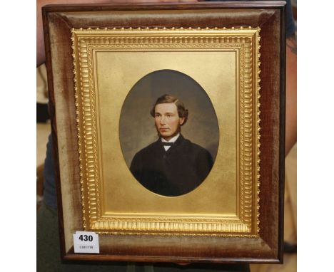 Victorian School, oil on board, Portrait of a gentleman, probably a hand tinted photographs, bears label verso for A. Macnab 