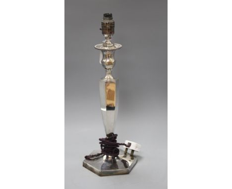 An early 20th century silver plated table lamp, by Wilson &amp; Sharp of Edinburgh, overall height 45cm Condition: Some disco