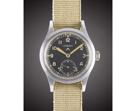 A GENTLEMAN'S BRITISH MILITARY LEMANIA W.W.W. WRIST WATCH
CIRCA 1940s, PART OF THE "DIRTY DOZEN"
Movement:&nbsp;Manual wind, 