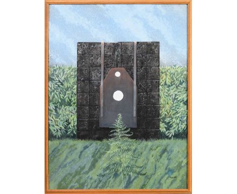 * DONALD MORRISON BUYERS RSW (SCOTTISH 1903 - 2003), ABSTRACT SCULPTURE IN GARDEN  watercolour on paper, signed and dated '80