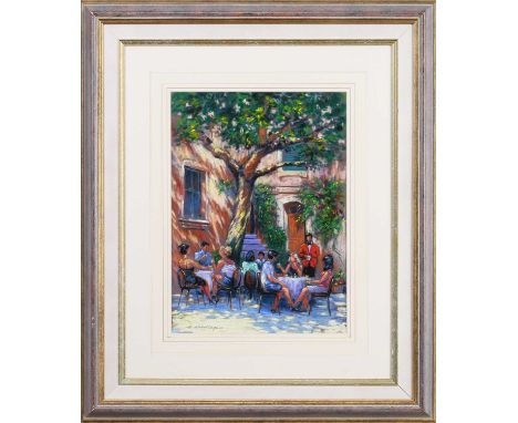 * ANTHONY ORME (BRITISH b. 1945), CAFE IN THE SHADE  pastel on paper, signedmounted, framed and under glassimage size 49cm x 