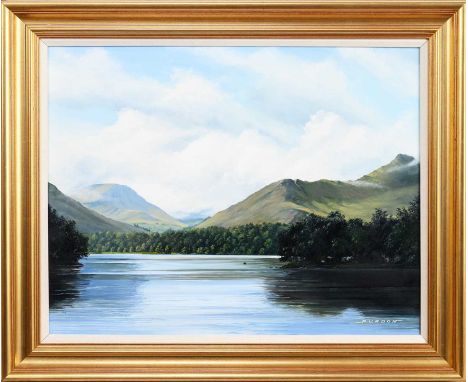 DOUGLAS PURDON (CANADIAN), EARLY MORNING, KESWICK oil on canvas, signed, titled versoframedimage size 56cm x 71cm, overall si