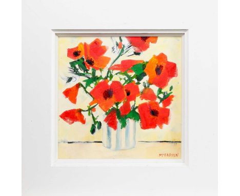 * LEX MCFADYEN (SCOTTISH b. 1958), STILL LIFE, POPPIES oil on board, signedframed and under glassimage size 31cm x 31cm, over