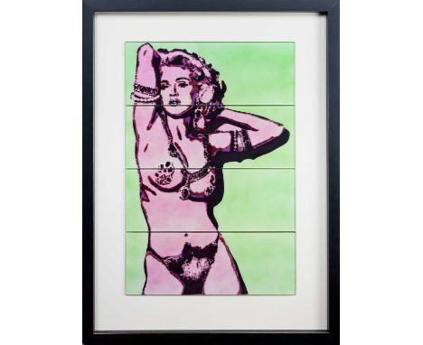 * SIMON CLARIDGE (BRITISH b. 1980), MADONNA VII mixed media on glassmounted and framedimage size 87cm x 58cm, overall size 12