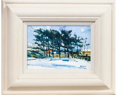 * ROBERT KELSEY DA MUniv PAI FRSA (SCOTTISH b. 1949), WINTER, TURNBERRY oil on board, signed, titled versoframed image size 1