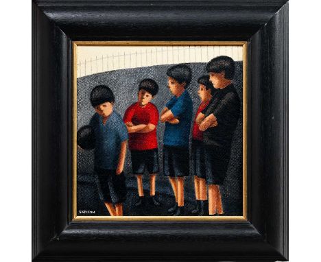 * SAM SKELTON (SCOTTISH b. 1949), RED CARD oil on canvas board, signed, titled and dated '06framed and under glassimage size 