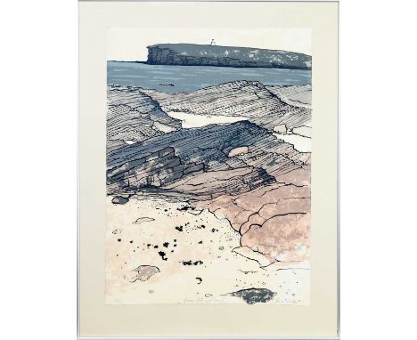 * FRANCES WALKER CBE RSA RSW (SCOTTISH b. 1930) BIRSAY SHORE AND BROUGH artist's proof lithograph on paper, signed, titled an