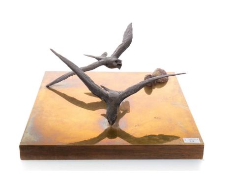* DAVID ANNAND MRSS (SCOTTISH b. 1948),  SWIFTS sculpture of wood, brass, stones and bronze resin with wire structure inside 