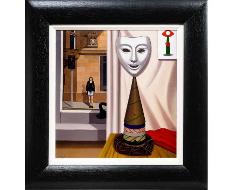 * ALAN L CONNELL (SCOTTISH b. 1966), THE MASK oil on canvas, initialledframed and under glassimage size 36cm x 34cm, overall 