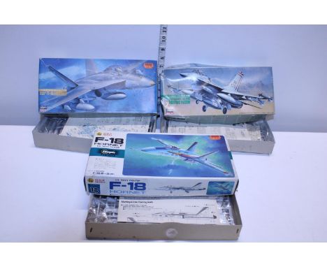 Three Hasegawa military aircraft model kits, (boxed as new) 