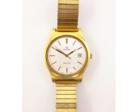 Omega Geneve gentleman's manual gold-plated wristwatch on expandable bracelet   Condition Report  ticking away Click here for