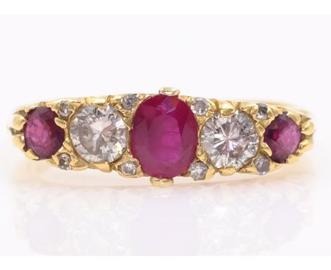 Ruby and round brilliant cut diamond gold ring hallmarked 18ct   Condition Report  Approx 4.6gm size R-S Click here for furth